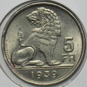 Belgium 1939 5 Francs Lion animal 297315 combine shipping