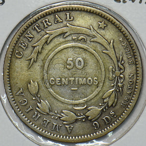 Costa Rica 1923 50 Centimos counterstamped on 1890 25 Centavos 296750 combine sh