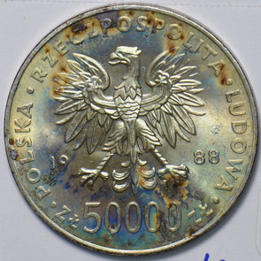 Poland 1988 50000 Zlotych Eagle animal 70th Anniversary of Poland Regaining Inde