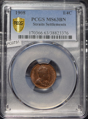 Straits Settlements 1908 1/4 Cents PCGS MS63BN PC0731 combine shipping