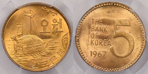 South Korea 1967 5 Won PCGS MS 64 PC1310 combine shipping