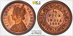 India British 1892 C 1/2 Pice PCGS PR64RB Restrike Proof SW-6.573 PC1012 combine