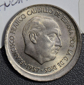 Spain 1957 (68) 5 Pesetas off center error rare S0180 combine shipping
