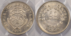 Costa Rica 1976 BCCR 50 Centavos PCGS MS 67 Only 1 Graded By PCGS MS67, Finest K