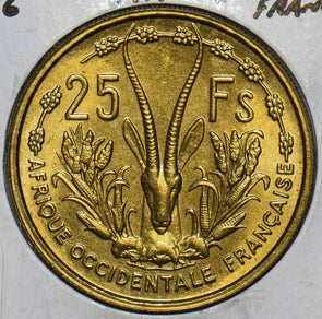 French Colonies 1956 25 Francs Gazelle animal Occidentale 297870 combine shippin