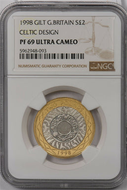 Great Britain 1998 2 Pound silver NGC Proof 69UC Gilt Celtic Design NG1482 combi
