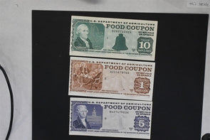 US 1989 A $1, 5, 10 AU/UNC USDA FOOD COUPONS SET OF 3 RN0071 combine shipping