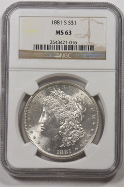1881-S Morgan Dollar Silver NGC MS63 NI0012
