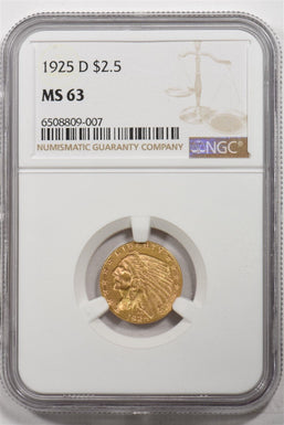 1925-D Gold $2.5 Indian Head Quarter Eagle NGC MS63 NG1738
