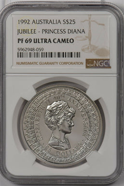 Australia 1992 25 Dollar silver NGC Proof 69UC Jubilee Princess Diana NG1459 com