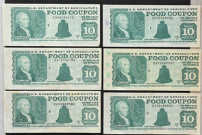 US 1987 -98 USDA $10 Food Coupons XF to AU-UNC Lot of 11 w/booklet tabs RC0710 c