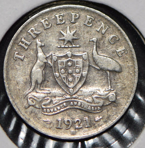 Australia 1921 3 Pence Kangaroo animal Emu  191476 combine shipping