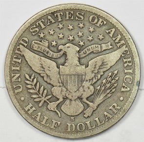 1908-S Barber Half Dollar 90% silver VG-F U0367