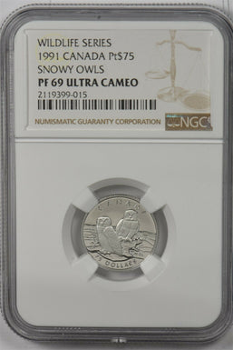 Canada 1991 75 Dollars platinum Snowy owl animal NGC Proof 69 Ultra Cameo 0.25oz