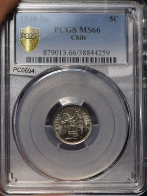 Chile 1938 5 Centavos Andean Condor animal PCGS MS66 PC0694 combine shipping