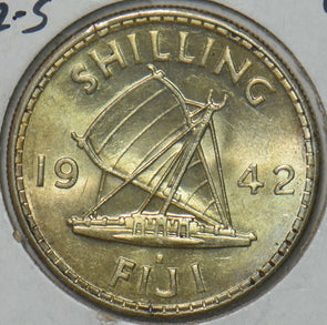 Fiji 1942 S Shilling UNC 297083 combine shipping