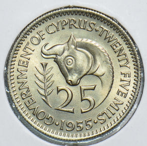 Cyprus 1955 25 Mils Bull 298817 combine shipping