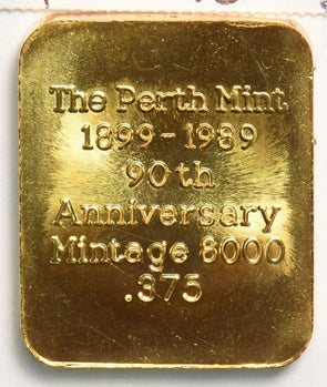 Australia 1989 Perth Mint Gold Ingot gold Only 8000 Minted rare! AGW.25oz 75th a