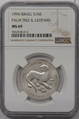 Israel 1994 New Sheqel silver NGC MS 69 Palm Tree & Leopard NG1527 combine shipp