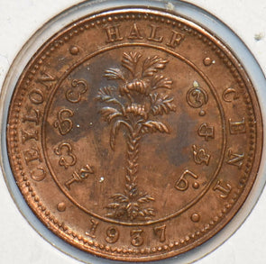 Ceylon 1937 1/2 Cent 296515 combine shipping
