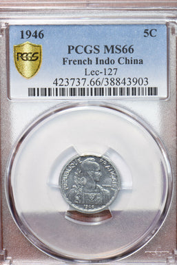 French Indo China 1946 5 Cents PCGS MS66 Lec-127 PC0886* rare grade