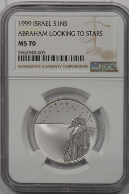 Israel 1999 New Sheqel silver NGC MS 70 Abraham Looking to Stars Perfect 70 NG15