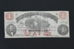 US 1862 $1 Note VF++ Virginia Treasury RN0107 combine shipping