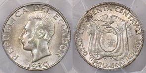 Ecuador 1930 50 Centavos PCGS MS 65 Only 1 Better PC1312 combine shipping