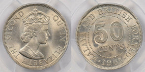 Malaya and British Borneo 1961 50 Cents PCGS MS 65 rare condition PC1274 combin
