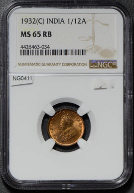 British India 1932 C 1/12 Anna NGC MS65RB NG0411 combine shipping