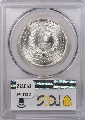 Uruguay 1961 10 Pesos PCGS MS 64 Revolution Sesquicentennial PI0132 combine ship