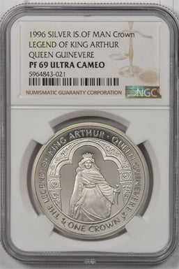 Isle of Man 1996 Crown silver NGC PF 69UC Legend Of King Arthur Queen Guinevere
