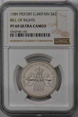 Great Britain 1989 2 Pound silver NGC Proof 69UC Piefort Bill of Rights NG1467 c
