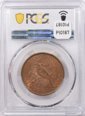 New Zealand 1941 Penny Tui bird animal PCGS MS 64 BROWN PI0187 combine shipping