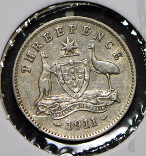 Australia 1911 3 Pence Kangaroo animal Emu  292016 combine shipping