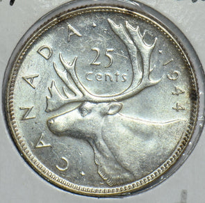 Canada 1944 25 Cents CH UNC Caribou 298705 combine shipping