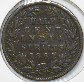 Straits Settlements 1862 1/2 Cents  291076 combine shipping