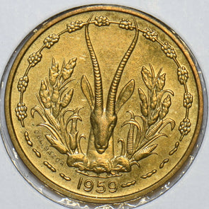 French Colonies 1959 10 Francs Rhim gazelle animal West Africa 196872 combine sh