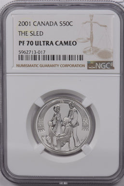 Canada 2001 50 Cents Silver NGC Proof 70 Ultra Cameo The Sled Perfect 70 NG1585