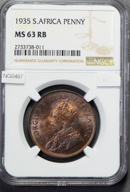 South Africa 1935 Penny NGC MS63RB nice toning NG0497 combine shipping