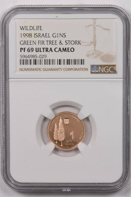 Israel 1998 New Sheqel gold Stork animal NGC Proof 69 Ultra Cameo 0.1oz gold. Wi