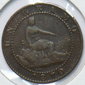 Spain 1870 Centimo Lion animal 902750 combine shipping