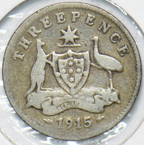 Australia 1915 800,000 minted 3 Pence Kangaroo animal Ostrich Georgivs V/ Key Da