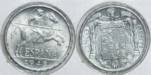Spain 1945 5 Centimes Horse animal BU 299112 combine shipping