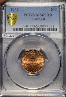Portugal 1962 20 Centavos PCGS MS65RD rare in gem red! PC0472 combine shipping