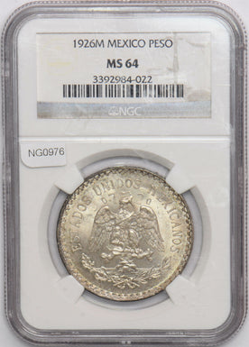 Mexico 1926 M Peso Eagle animal NGC MS 64 key date in rare grade NG0976 combine