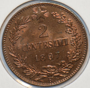 Italy 1897 2 Centesimi lustrous BU 490849 combine shipping