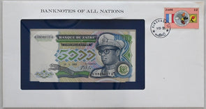 Zaire 1991 5000 Zaires (1988) Bank of all nations. 3 Zaires stamp canc. RC0580 c