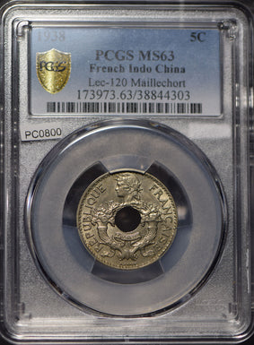 French Indo China 1938 5 Cents PCGS MS63 PC0800 combine shipping