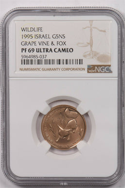 Israel 1995 5 New Sheqalim gold Fox animal NGC Proof 69 Ultra Cameo 0.2497oz gol